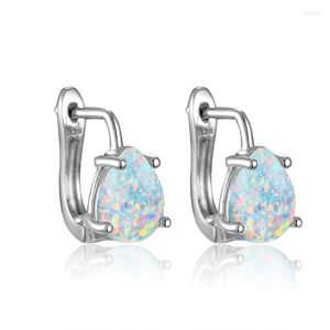 Boucles d'oreilles créoles breloque goutte d'eau pierre bleu blanc opale classique couleur argent mariage pour femmes bijoux de fiançailles