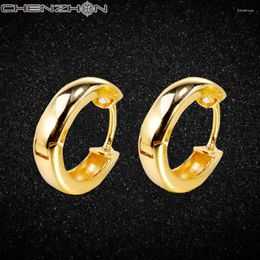 Boucles d'oreilles créoles CHENZHONS925 Sterling Silver 14K Gold Plated Plain Ring Cuff Huggie Studs | aux femmes