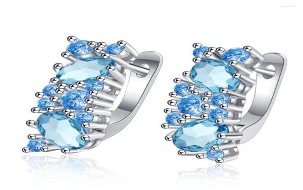 Boucles d'oreilles cerceaux chic Blue CZ cube cubic zirconia Huggie Earbob Jewellery Gift For Women Teen Girls1024813