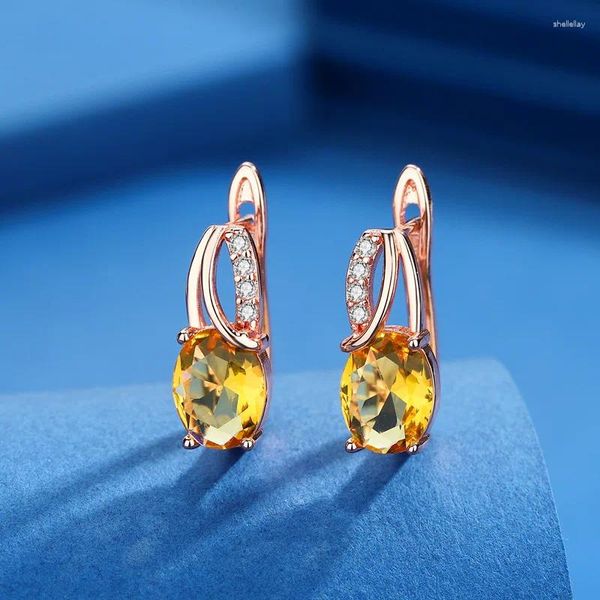 Boucles d'oreilles créoles Chic ovales en Zircon jaune pour femmes, Vintage, couleur or Rose, petite boucle d'oreille, bijoux cadeaux de fête quotidiens