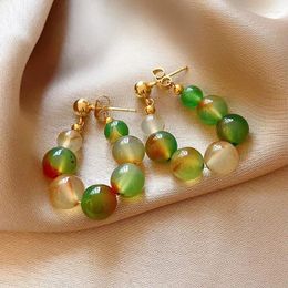 Boucles d'oreilles de cerceau Style de la Chine Stone naturelle pour les femmes conception créative Couleur verte Perge Retro Party Accessoires