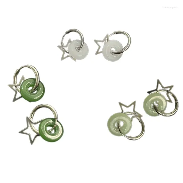 Pendientes de aro de inspiración china, tachuelas de estrella pentagonal Retro, pentagramas de Jade de imitación, adorno de cinco puntas