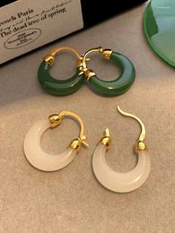 Boucles d'oreilles cerceaux chinois jade sterling argent féminin Jasper Premium sens léger luxe vert rond rétro national style