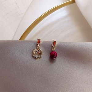 Boucles d'oreilles cerceau chinois rouge rétro tendance pendentif pour femmes filles perle asymétrie balancent oreille Piercing Pendientes bijoux