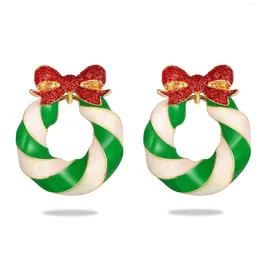 Pendientes de aro Navidad para mujer árbol cuelgan con coloridos diamantes de imitación brillo arco vacaciones