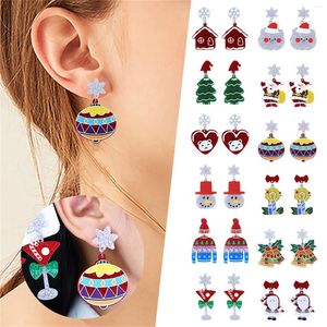 Boucles d'oreilles créoles clous de noël couleur maison de père noël pull cloche personnalité acrylique femme