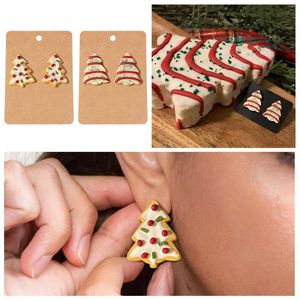Boucles d'oreilles créoles arbre de Noël gâteau goujon fait à la main acrylique vacances avec carte cadeau pour femmes et filles