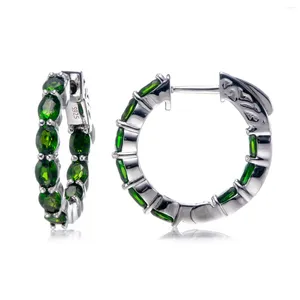 Boucles d'oreilles de cerceau Chrome Diopside Rhodium sur l'argent sterling