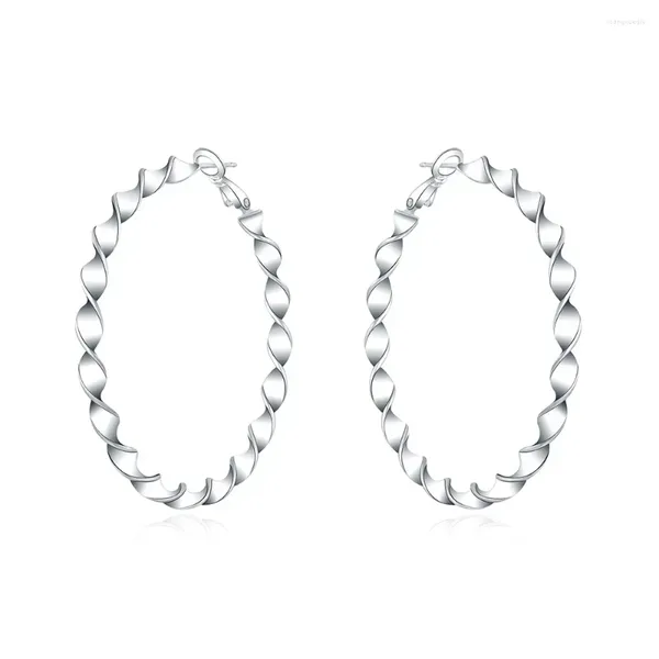 Pendientes de aro CHUANGCHENG de Plata de Ley 925 grandes trenzados para mujer, accesorios de regalo para fiesta de boda, joyería de moda