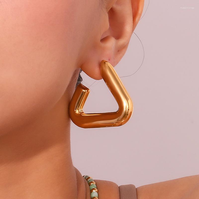 Hoop Earrings Chunky Glossy Triangular Elegant Sexy Style Stainless Steel Jewelry Delicate Female Gift Daily Wear Accessories