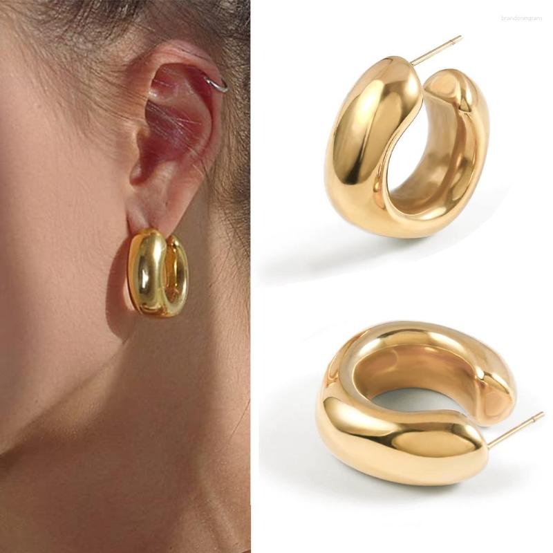 Boucles d'oreilles créoles en or épais pour femmes, plaqué épais 18 carats, ouvert, léger, creux, bijoux tendance