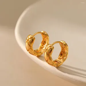 Boucles d'oreilles créoles classiques en laiton plaqué or véritable 18 carats, motif losange à carreaux, large cercle épais pour femmes, bijoux de fête Vintage, vente en gros