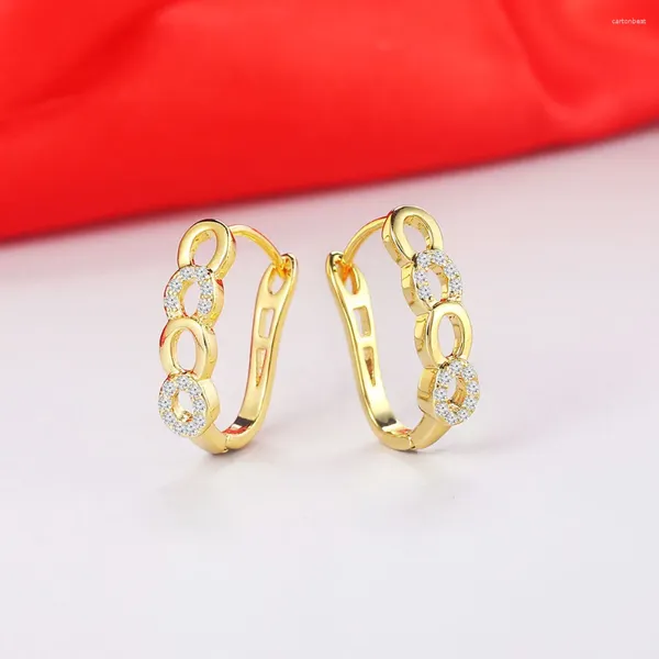 Pendientes de aro de diseño clásico para mujer, Color dorado, corte de cojín, Circonia cúbica grande, boda, DWE817