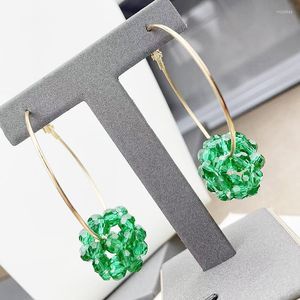 Hoop oorbellen Classic Hollow Canved Ball Malachiet Green Crystal Clip-on Beads Stud Hangers Email Geometrische Aretes de Mujer (50 mm)