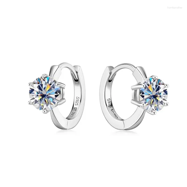 Boucles d'oreilles cerceau classique Moissanite avec GRA argent véritable 925 6.5mm pierre unique Six griffes tendance femme boucle d'oreille bijoux de fiançailles