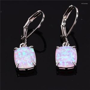 Boucles d'oreilles créoles classique couleur argent fête multicolore opale pierre de naissance mignon pierre carrée à la mode pour les femmes bijoux