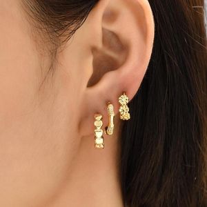 Boucles d'oreilles créoles classiques plaqué or petit coeur rond femmes brillant Zircon fleur Huggie Piercing oreille boucle Femal gothique bijoux