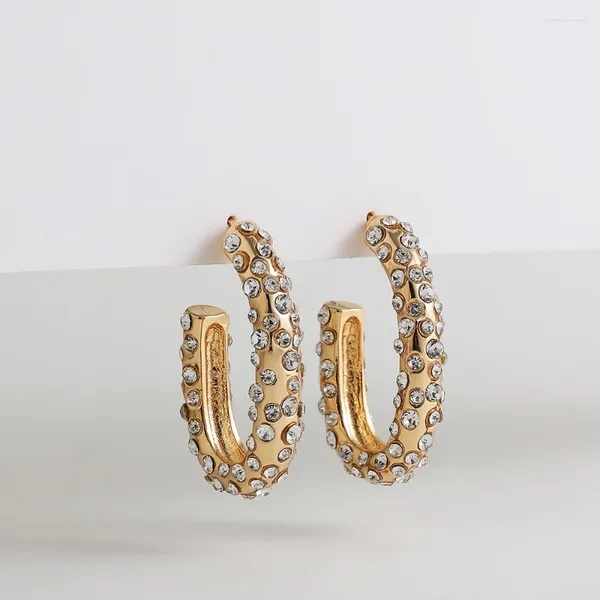 Boucles d'oreilles classiques en acier inoxydable, strass, Tube rond, Huggie pour femmes, plaqué or, Piercing CZ, boucle d'oreille ouverte, Bijoux