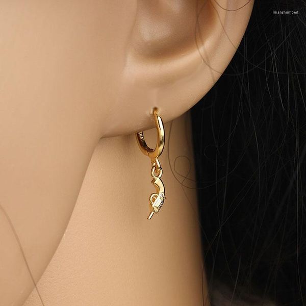 Boucles d'oreilles créoles clair Zircon pistolet pendentif goutte boucle d'oreille pour les femmes conception spéciale Piercing Ohrringe mode fête Rock bijoux Pendientes