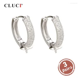 Boucles d'oreilles cerceaux Cluci 3 paires en gros 925 Montage de perles en argent sterling pour femmes bijoux zircon SE019SB