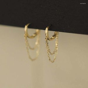 Hoepel oorbellen cmajor 9k vaste gouden oorbel retro mode temperament dubbele keten kwastje elegant minimaal eenvoudig geschenk voor vrouwen