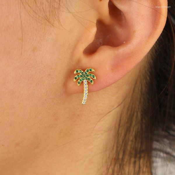 Boucles d'oreilles créoles cocotier vert cubique Zircon Pendan boucle d'oreille pour femmes Style bohème or argent couleur plaqué Hip Hop boucles d'oreilles