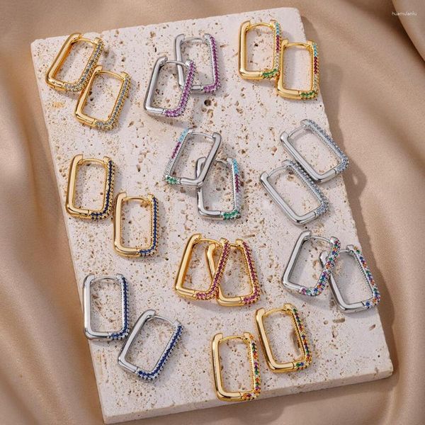 Boucles d'oreilles créoles colorées Zircon carré pour femmes plaqué or acier inoxydable bohême boucle d'oreille luxe fête esthétique bijoux cadeau