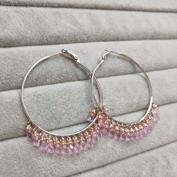 Pendientes de aro de cristal colorido para mujer, aretes redondos de Plata de Ley 925, diseño de marca K, joyería circular grande para mujer, regalo de boda y Navidad