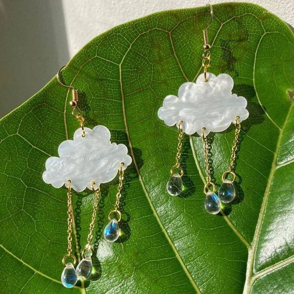 Pendientes de aro creativos de ácido acrílico, nube de lluvia, lágrima de cristal, regalo de joyería de protección ambiental