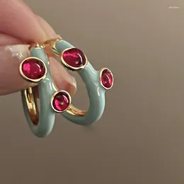 Boucles d'oreilles créoles créatives en forme de C pour femmes, bijoux ronds de luxe en cristal rouge, pour fête de mariage française