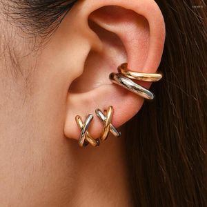 Pendientes de aro creativos dorados y plateados de Metal entrecruzados para mujer, pendientes pequeños geométricos a la moda, regalo de joyería Huggies