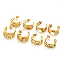 Hoop Earrings Creative Golden Stainless Steel Geometric Irregular Hammered Fashion Cuban Chain Jewelry Party Gift 326x