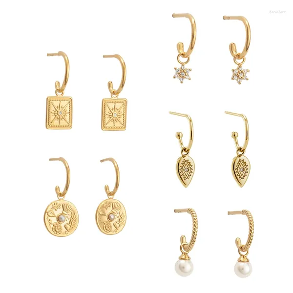 Pendientes de aro CRMYA chapados en oro pequeña flor de verano sol moneda estrellas circón gota para mujeres joyería de moda de boda al por mayor