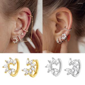 Boucles D'oreilles Créoles CRMYA Argent Plaqué Or Femme Huggie Boucles D'oreilles Rondes CZ Zircon Fleur Pour Femmes Bijoux En Gros Aretes De Mujer