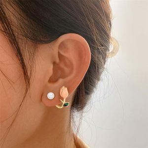 Hoop oorbellen kruis grens romantisch roze tulpen klassieke creativiteit een twee slijtage earring temperamentlicht luxe voor vrouwen