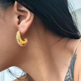 Boucles d'oreilles créoles cristal strass forme de lune pour les femmes en acier inoxydable cercle bijoux accessoires