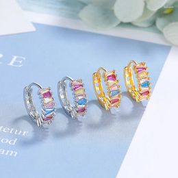 Boucles d'oreilles cerceaux mignons 925 argent pour femmes bijoux mode colored zircon géométrie boucle oreille petite amie cadeau kofsac