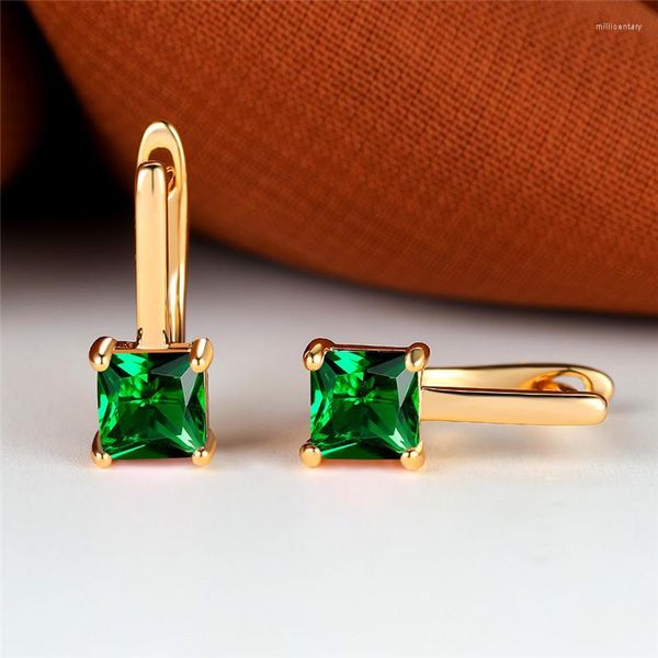 Boucles d'oreilles créoles mignonne femme petite pierre carrée multicolore cristal vert Antique couleur or mariage pour les femmes