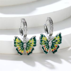 Hoepel oorbellen schattig vrouwelijk geel groen vlinder wit zirkoon kleine steen trendy zilveren kleur bruiloft sieraden voor vrouwen