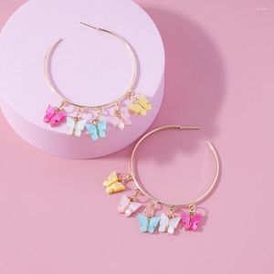 Boucles d'oreilles créoles pour filles mignonnes, grandes boucles d'oreilles papillon pour femmes, petite amie, cadeau d'amour, bijoux multicolores colorés en métal, mode