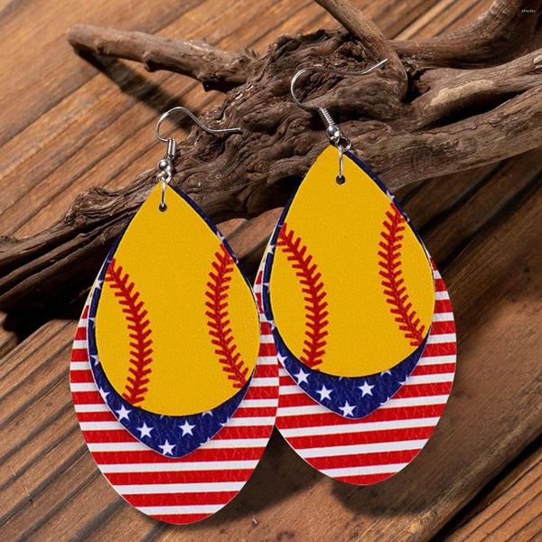 Boucles d'Oreilles Créoles Mignon Léger Chunky Sport Baseball Cuir Triple Couche Pour Femme