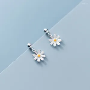 Boucles d'oreilles créoles en argent Sterling S925, couleurs émail, tournesol, courtes pour enfants filles, fleur de marguerite, bijoux fins