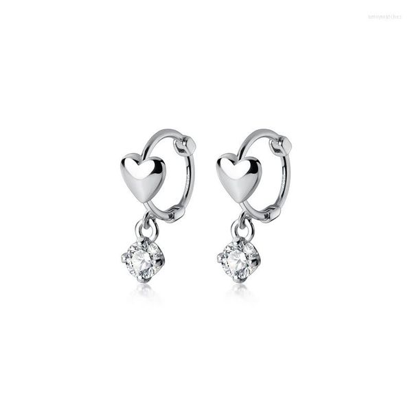 Boucles d'oreilles créoles mignonnes et authentiques en argent Sterling 925, bijoux fins, son de cœur, goutte Huggie