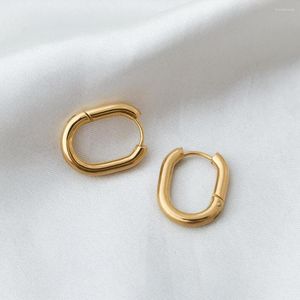 Boucles d'oreilles créoles délicates plaquées or 18 carats français moderne en acier inoxydable épais ovale Huggie géométrique pour femme