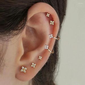 Boucles d'oreilles créoles délicates Mini fleur pour femmes, Piercing Cartilage, anneau d'oreille en Zircon couleur or, bijoux esthétiques pour femmes KDE028