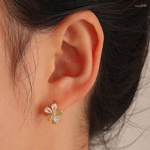 Boucles d'oreilles créoles en forme de petits cœurs pour femmes, boucles d'oreilles en Zircon cubique, fleurs discrètes, cadeau de saint valentin pour filles