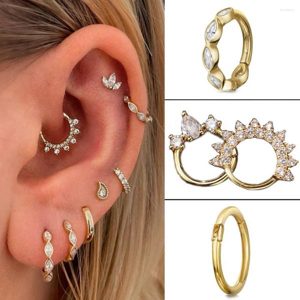 Pendientes de aro Daith Piercing oreja mujeres minimalista perforado circón Color oro cartílago Simple hombres nariz anillo cuerpo joyería