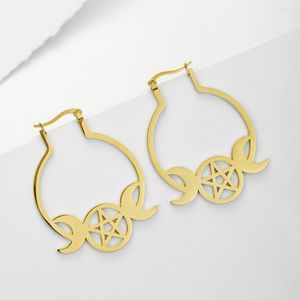 Boucles d'oreilles créoles Dawapara pentagramme Triple lune déesse grande Wicca Pentacle amulette bohème femmes bijoux