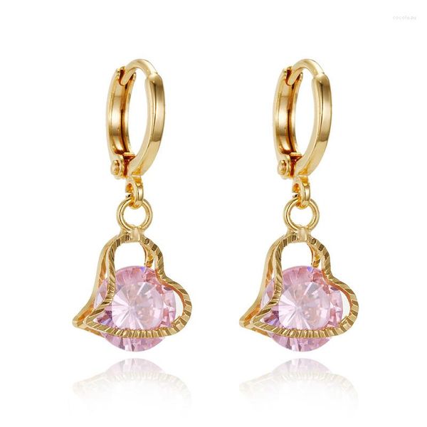 Pendientes de aro Dayoff europeo Punk Color dorado corazón para mujeres y hombres pequeño pendiente circular de circón joyería regalo de Navidad E467