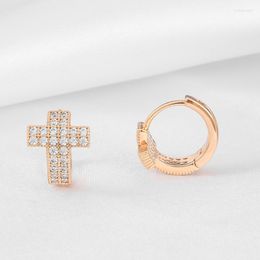 Hoop oorbellen Dckazz 585 Rose Gold Color Cross Zirkon Stone Circle Huggie Earring For Women Punk Jewelry Wedding Light Luxe